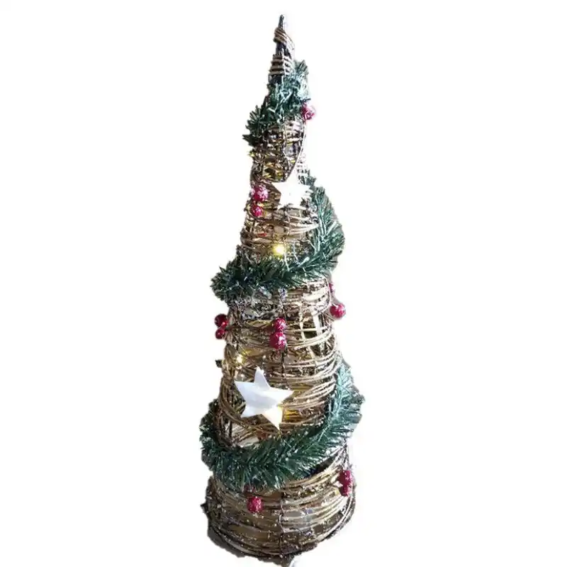 Exclusief Gerimport LED piramide kerstboom - H40 cm - rotan - kerstverlichting - kerstverlichting figuur