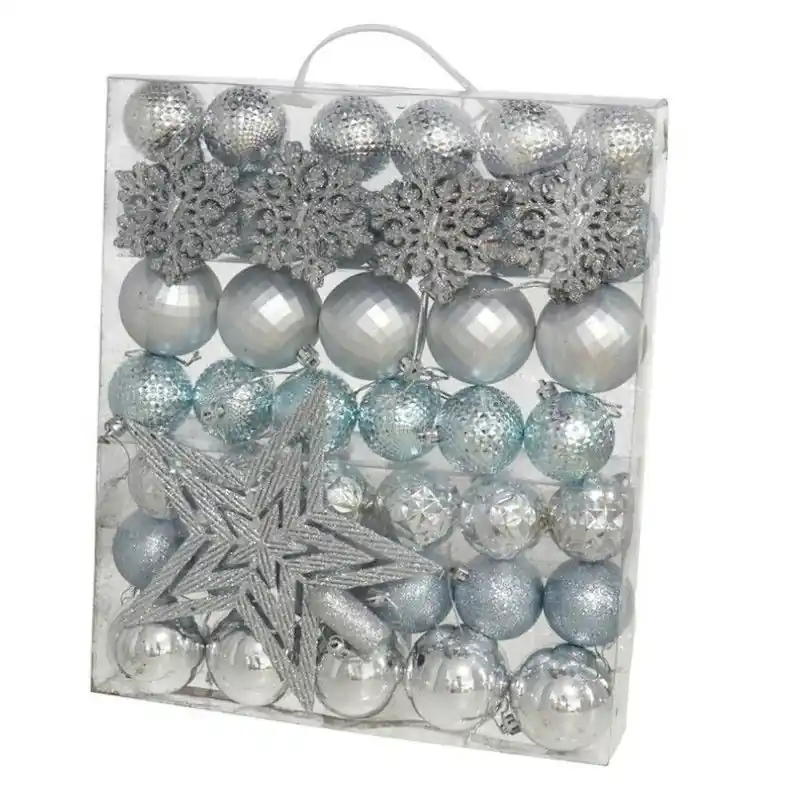 Gerimport Kerstballen - ster piek - 57x - zilver/blauw - Kerstbal Direct Beschikbaar