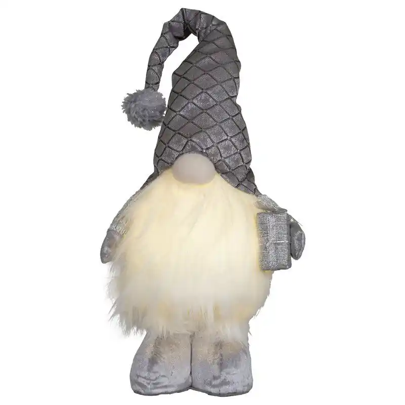 Decoratie kerst gnome pop - H36 cm - met verlichting - zilver - Kerstman pop Korting