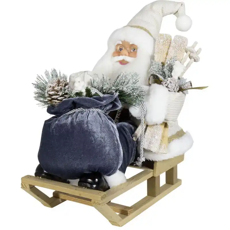 Laatste Kans Kerstman beeld - H45 cm - wit - zittend op slee - kerstpop - Kerstman pop