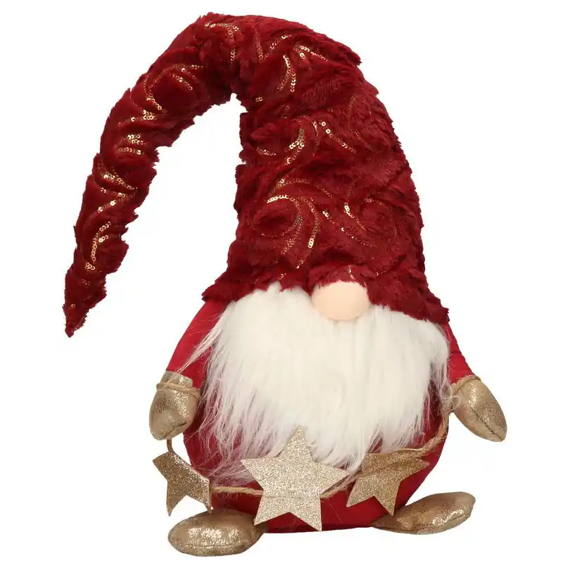 Decoratie pop - gnome/kabouter - 39 cm - rood met goud - Kerstman pop Lage Prijs