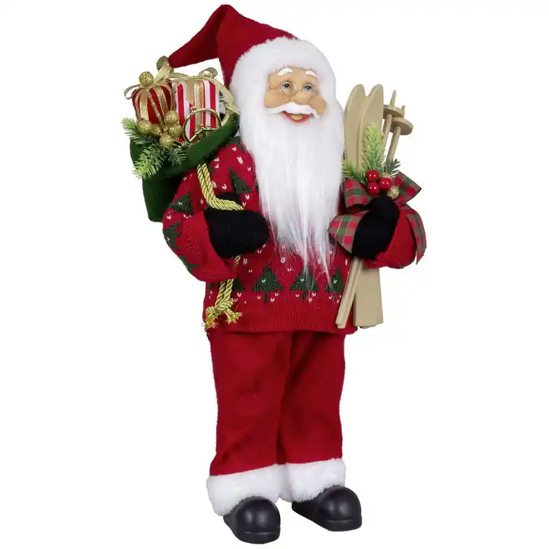 Plaats Bestelling Kerstman beeld - H45 cm - rood - staand - kerstpop - Kerstman pop