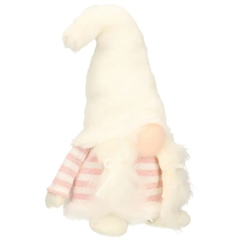 Kleine decoratie pop - gnome/dwerg - figuur - 20 cm - wit/lichtroze - Kerstman pop Tijdelijk Beschikbaar