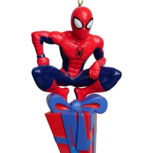 Ornament plastic spiderman present l8cm Uitverkoop