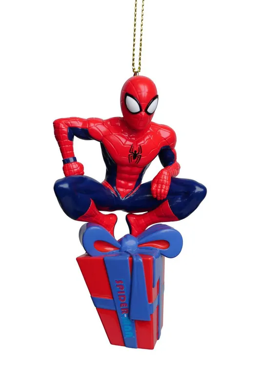 Ornament plastic spiderman present l8cm Uitverkoop