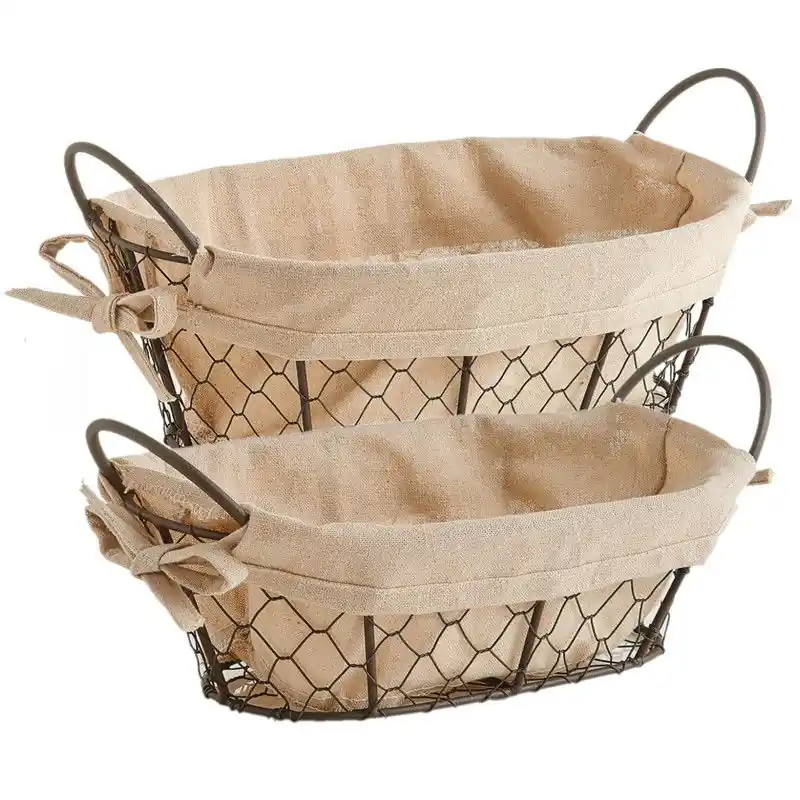 2x Vintage broodmandjes voor kleine broodjes 26 x 17 cm en 30 x 21 cm - broodmand Exclusieve Aanbieding