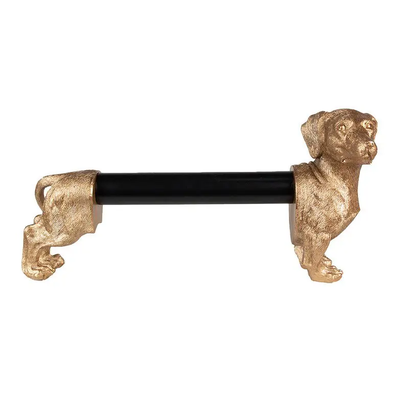 Snelle Levering Clayre & Eef Keukenrolhouder Hond 46x15x23 cm Goudkleurig Zwart Polyresin