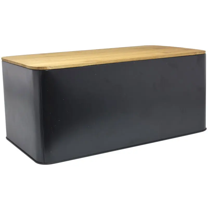 Authentiek Grote broodtrommel - snijplank deksel - zwart - L31 x B17 x H14 cm - Broodtrommels