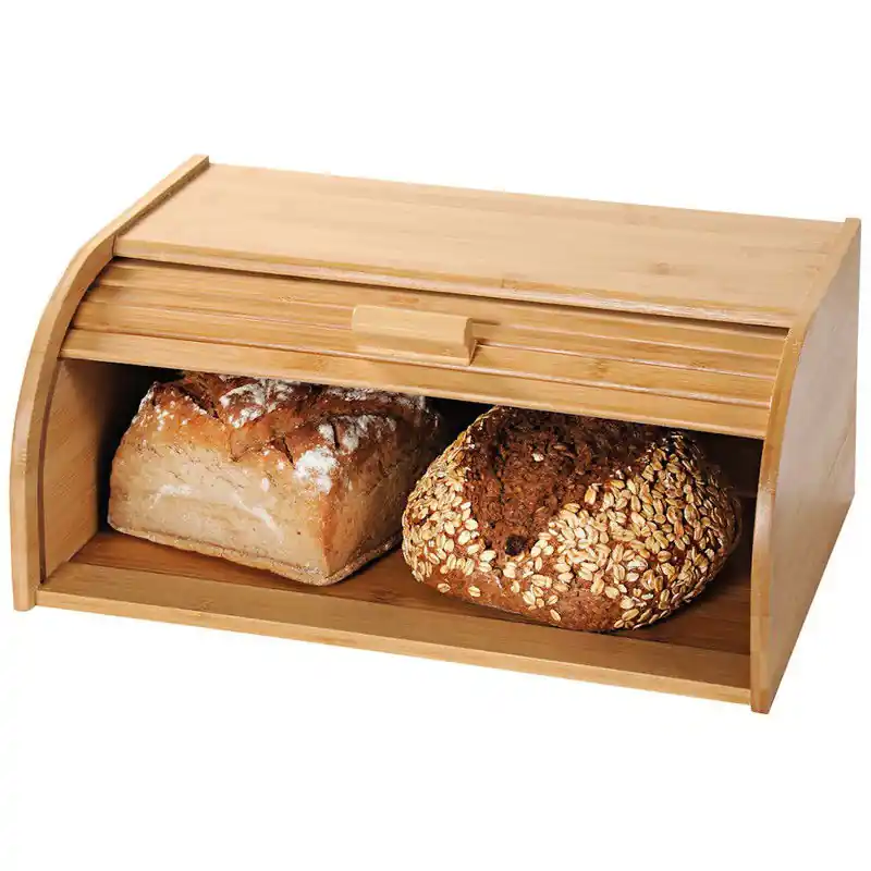 Broodtrommel met rolluik - FSC® Bamboe houten brooddoos met Schuifdeksel - Broodtrommel - Brood bewaren en vers houden Modern