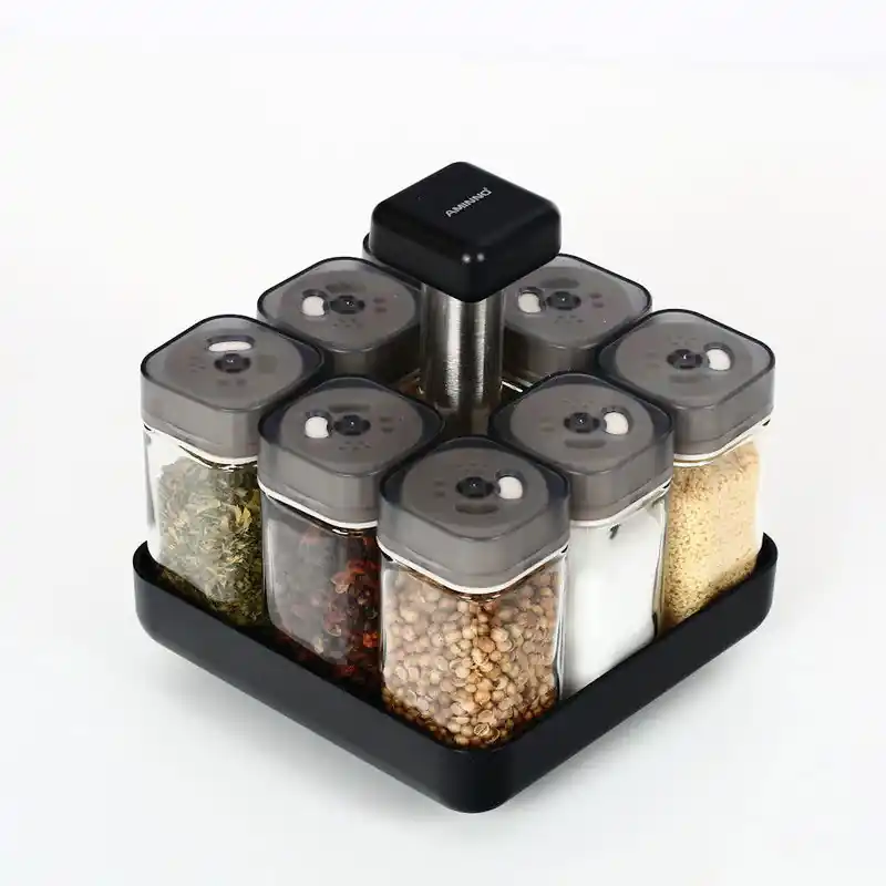 Decopatent® Kruidenrek - 360 Graden draaibaar - Incl. 8 kruiden potjes met strooideksel - Specerijen en kruiden Kruidencarrousel Origineel