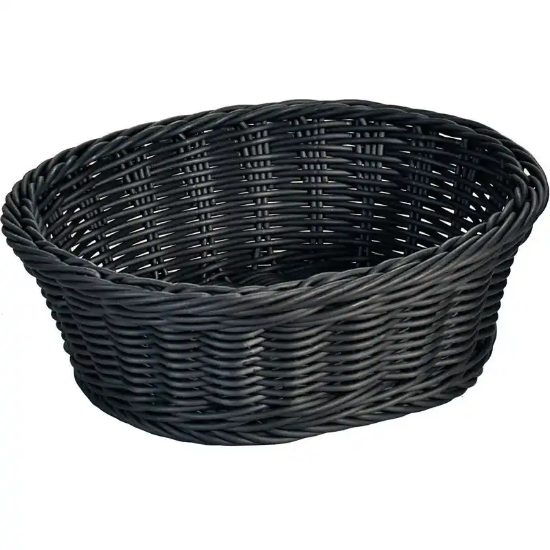 Laatste Kans Kesper broodmand - zwart gevlochten riet - ovaal - 20 x 25 x 8 cm - broodmand