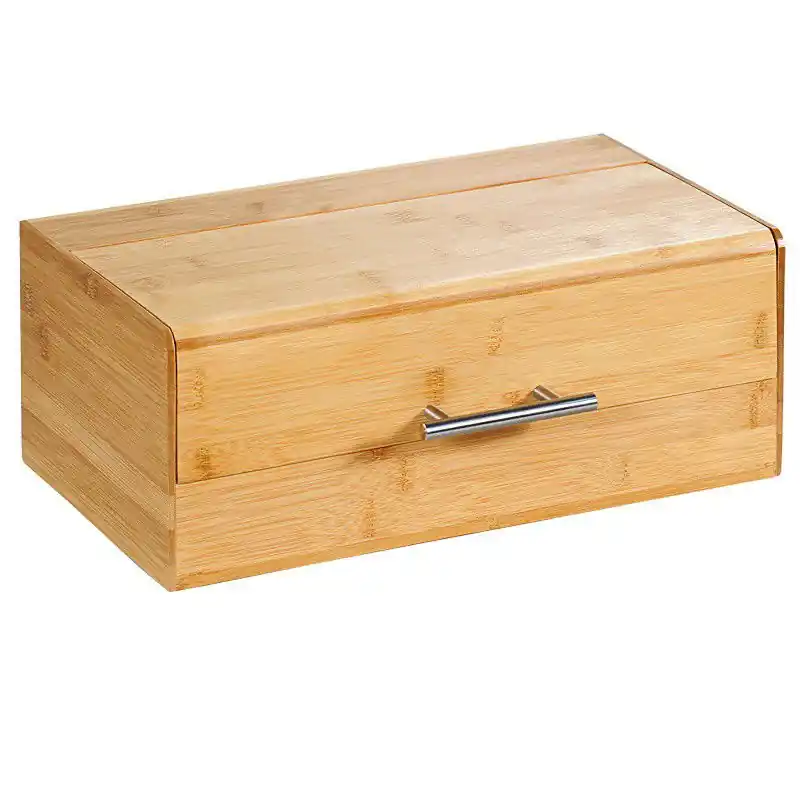 Garantie Inbegrepen FSC® Houten Broodtrommel met Optil deksel - Bamboe - Brood trommel - Brooddoos voor opbergen van broodjes - Afm 36 x 20 x 14 Cm