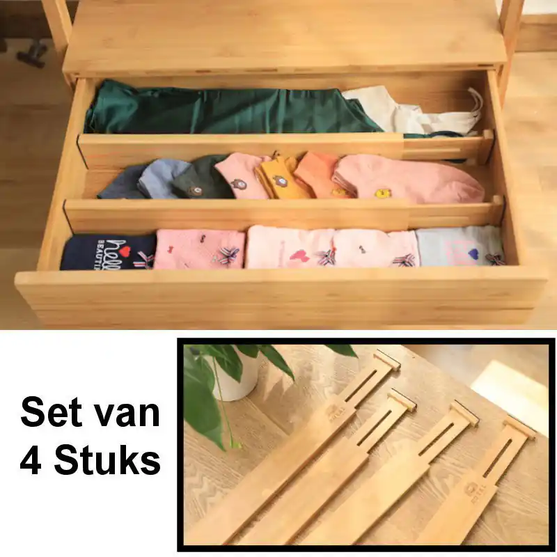 Betrouwbaar Decopatent® Set van 4 Stuks Ladeverdelers Uitschuifbaar van 45 -> 56.5 Cm - Bamboe Lade bestek Organizer - Keuken la - Bestekbak