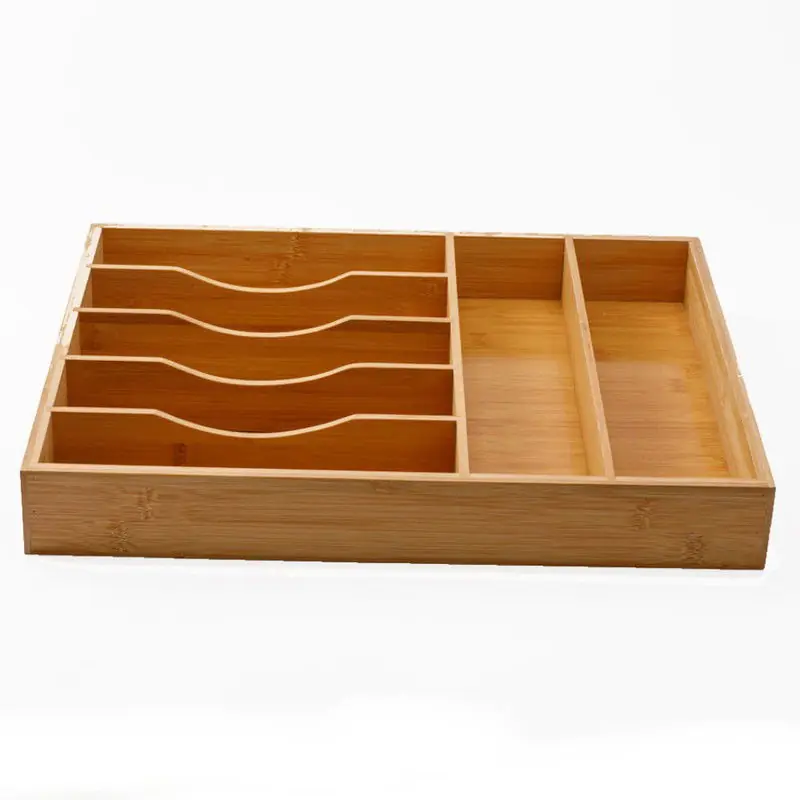 Decopatent® Bestekbak voor keukenla met 7 Vakken - Bestek organizer - Bestekla - Hoogwaardig Bamboe Hout - Bestekcassette 43x33x6 Tijdelijk Beschikbaar