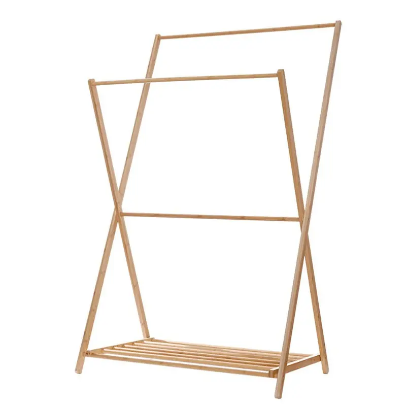 Tijdelijk Beschikbaar Decopatent® Staand Kledingrek met 1 Legplank en 2 Hangstangen - Kledingstandaard - Garderobe slaapkamer - Bamboe hout - 70x55x150