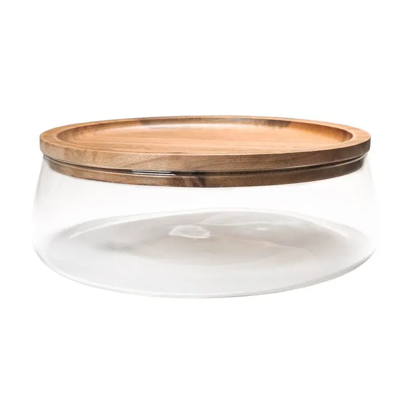 Snelle Levering QUVIO Glazen opbergbakje met houten deksel