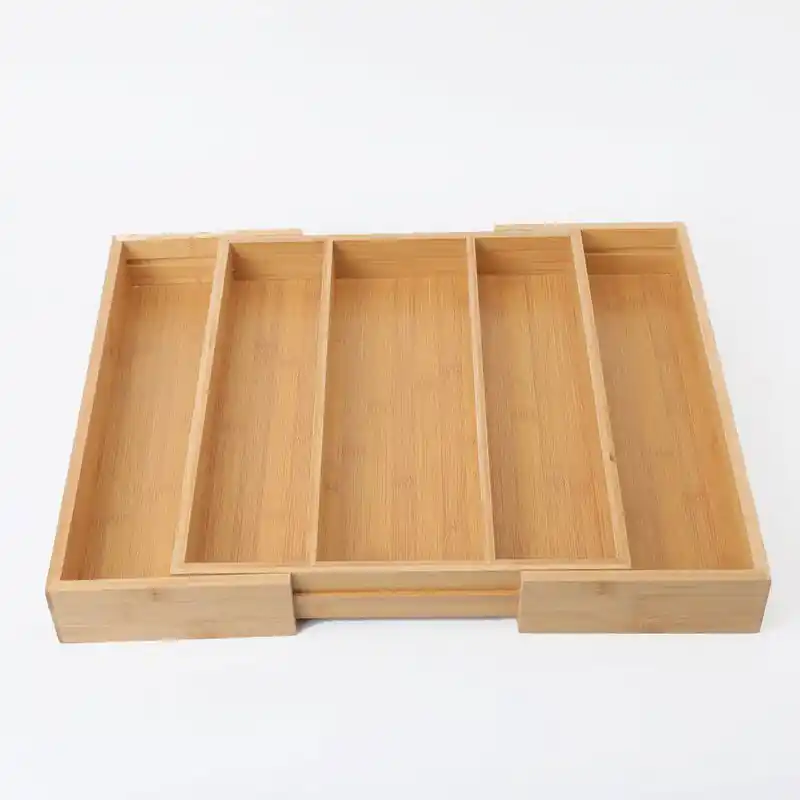 Decopatent® Uitschuifbare bestekbak 3 Vaks -> Uitschuifbaar naar 5 Vaks - Keukenla Bestek organizer bamboe hout - 55 x 46 x 6.5 Cm Fabrieksprijs