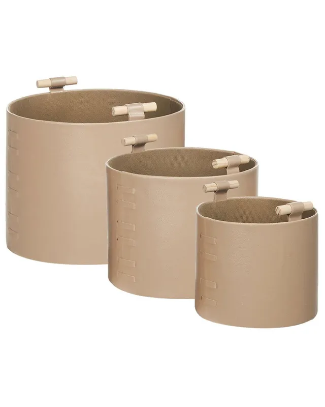 Beste Prijs ARAM - Opbergmanden set van 3 - Beige - Kunstleer