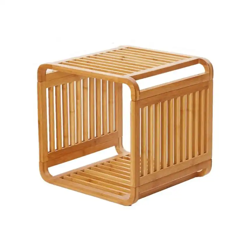 Authentiek Decopatent® Bamboe vakken kastje - badkamerkast - vakkenkast - schoenenkast - kubuskast - 1 Kubus Bamboe vakken kastje - 2 Laags