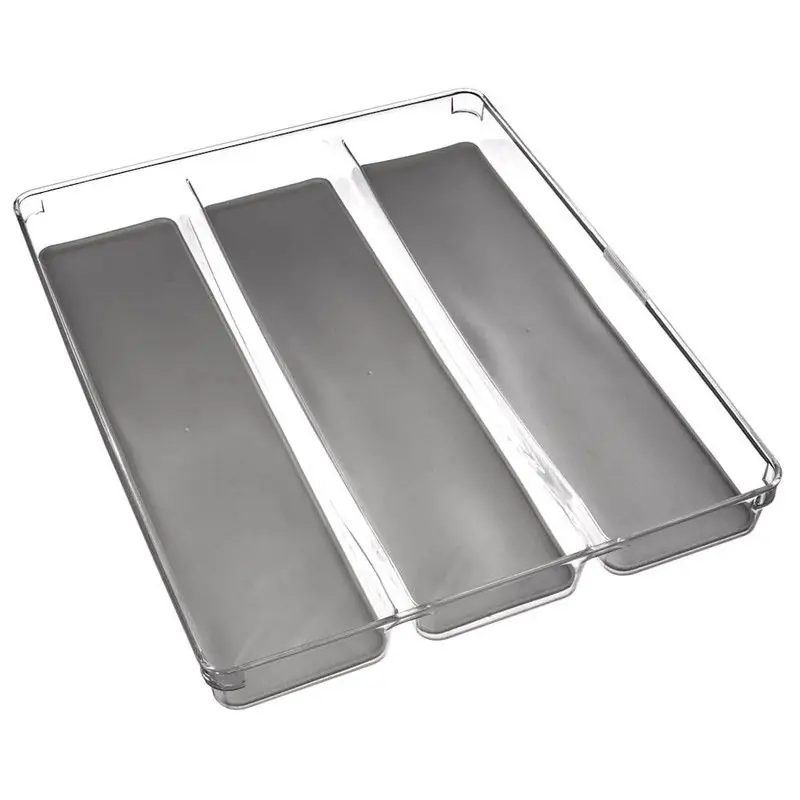 Dagaanbieding Decopatent® Bestekbak 3 Vaks - Besteklade Organizer - Anti Slip Inleg - Bestek Opbergbak Bestekcassette - Transparant - 32x40x4.7