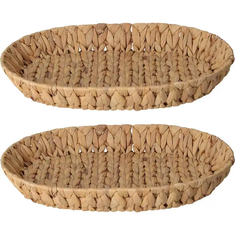 Finale Uitverkoop H&S Collection Broodmand - 2x - gevlochten riet - naturel - 40 x 32 x 6 cm - broodmand