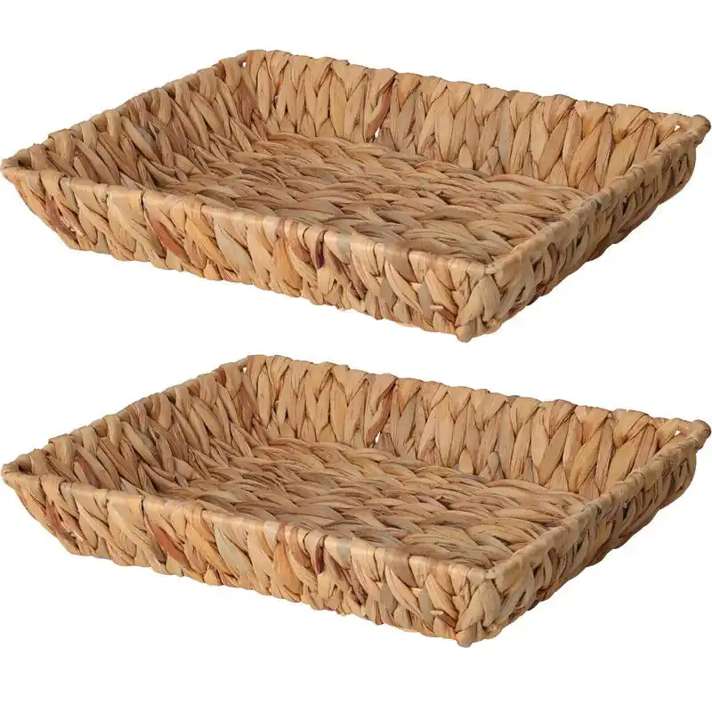 H&S Collection Broodmand - 2x - gevlochten riet - naturel - 33 x 25 x 6 cm - broodmand Garantie Inbegrepen