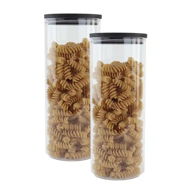 Aanbieding OTIX Voorraadpot - Glas - met Deksel - Set van 2 - 1050ml - Zwart - Hout - SERENITY