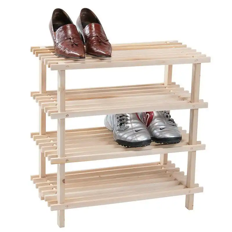 FSC® Dennenhouten Schoenenrek - 4 Verdiepingen - 8 Paar Schoenen - Schoenenkast - Schoenen Rek - Afm. 54 x 26 x 52 Cm Bestseller