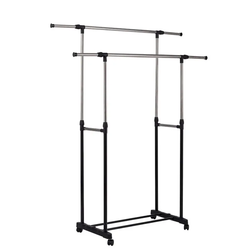 Finale Uitverkoop Decopatent® Kledingrek op wieltjes 2 Laags - Verstelbaar Hoogte 100-160 Cm & Breedte 90-150 Cm - Kleding rek op wielen - Metaal