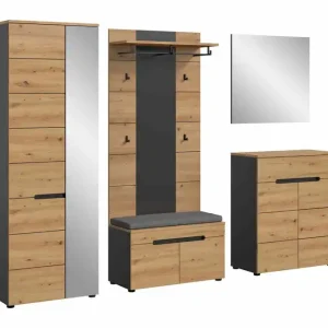 Beperkte Voorraad Garderobeset Canu 6-delig, incl. Kast, Zitbank, Paneel, Schoencommode, Basaltgrijs