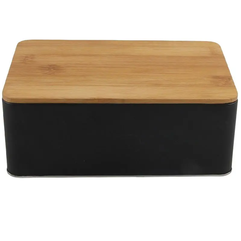 Lage Kosten Opbergblik - zwart met bamboe deksel - 1,7L - 19 x 13 cm - bewaarblik - Voorraadblikken