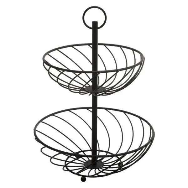 Decopatent® Fruitschaal - 2 Laags Rond - Dubbele Fruitmand met Handvat - Ronde Design Fruitmand - Metaal - 27 x 27 x 34 - Zwart Bulkbestelling