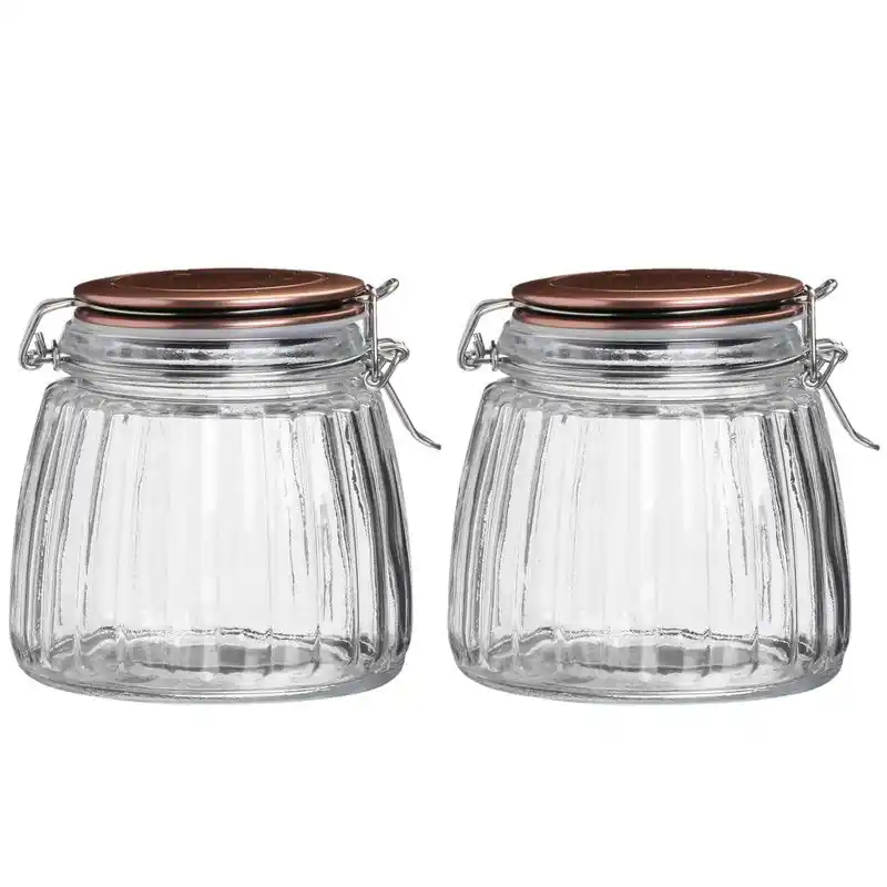 Lage Prijs Urban Living Weckpot/inmaakpot - 2x - 1L - glas - met beugelsluiting - koperen deksel - Weckpotten