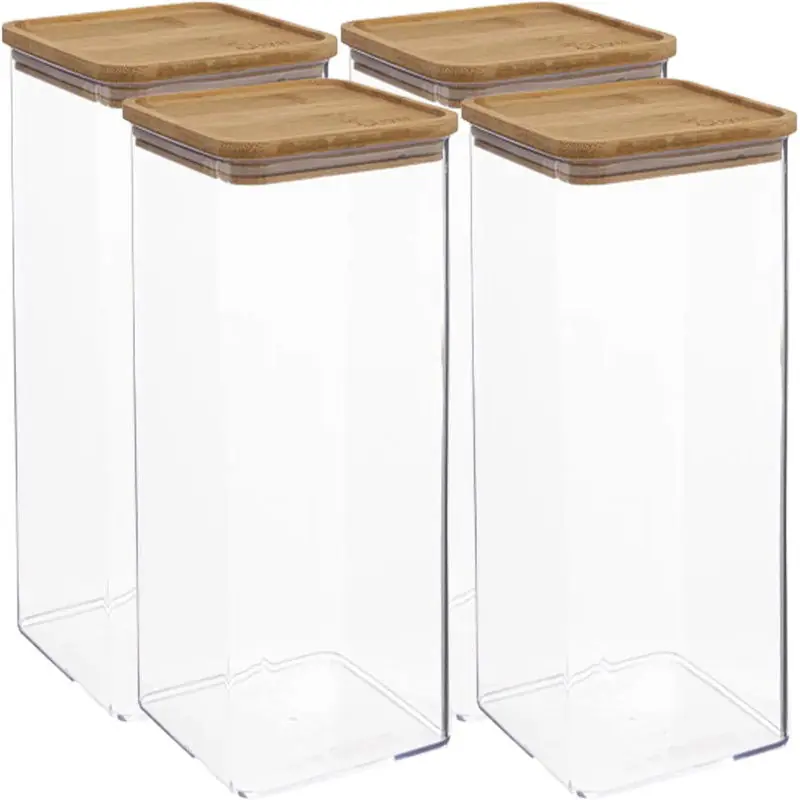 5Five - 4x - Keuken voorraadpot - Berlino - kunststof/bamboe - 2000 ml - Voorraadpot Betaalbaar