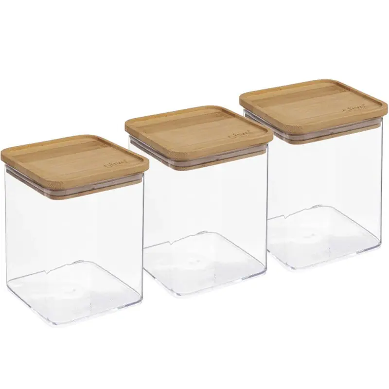3x stuks voedsel bewaren keuken voorraadpot - kunststof/bamboe - 1000 ml - Voorraadpot Merkproduct