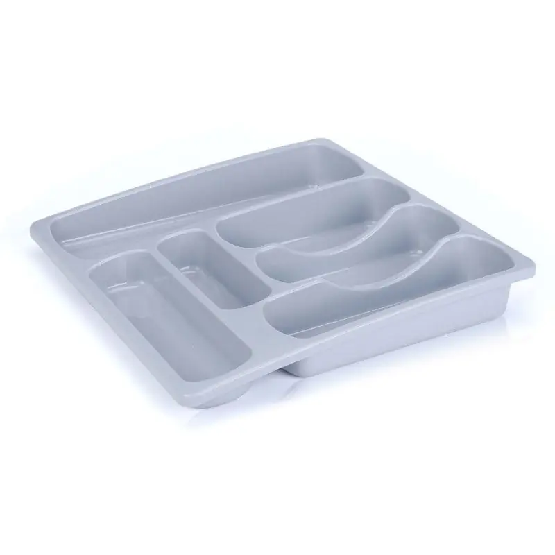 Decopatent® Besteklade - 6 Vakken - Bestekbak - Kunstof - Bestekbakken - Keukenla bestek organizer - 39.2 x 37.9 x 6.2 Cm - Grijs Authentiek