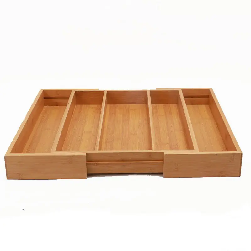 Shop Nu Decopatent® Uitschuifbare bestekbak 3 Vaks -> Uitschuifbaar naar 5 Vakken - Keukenla Bestek organizer bamboe hout - Bestekcassette