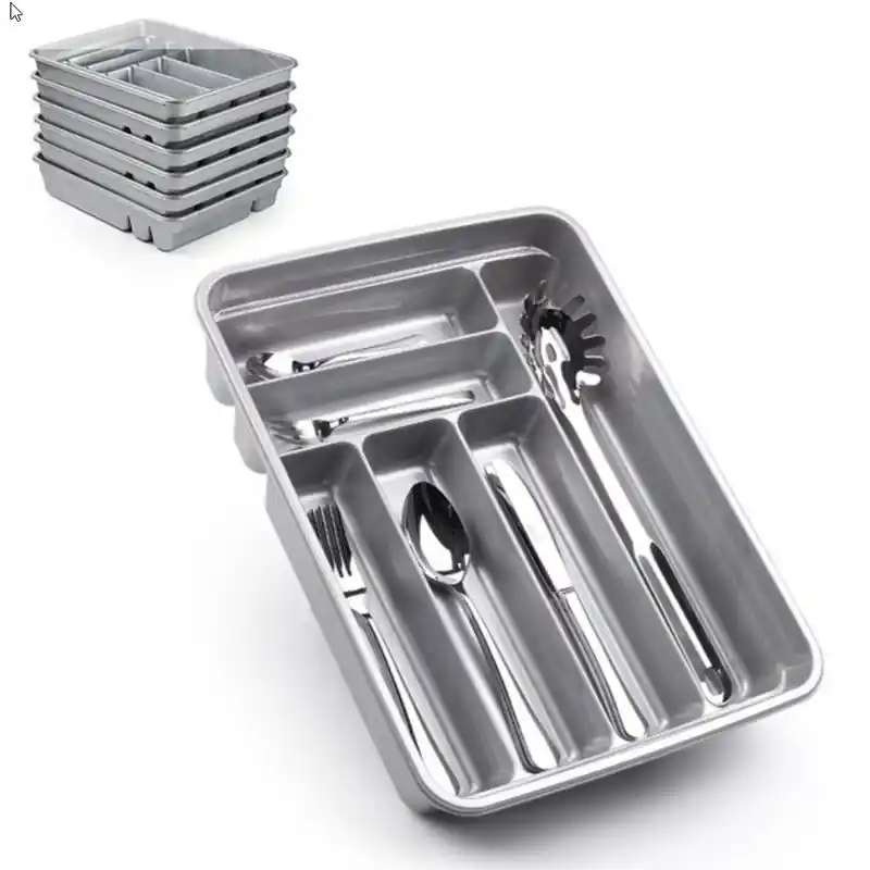 Gereduceerde Prijs Plasticforte Bestekbak - 6-vaks - zilverkleurig - 40 x 30 x 7 cm - Bestekbakken