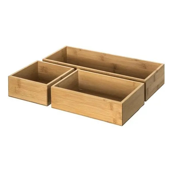 Decopatent® 3-Delige Bestekbak - Lade Indeling met 3 bakjes - Ladebakjes - Besteklade Organizer - Bamboe hout - Bestekcassette Koopje