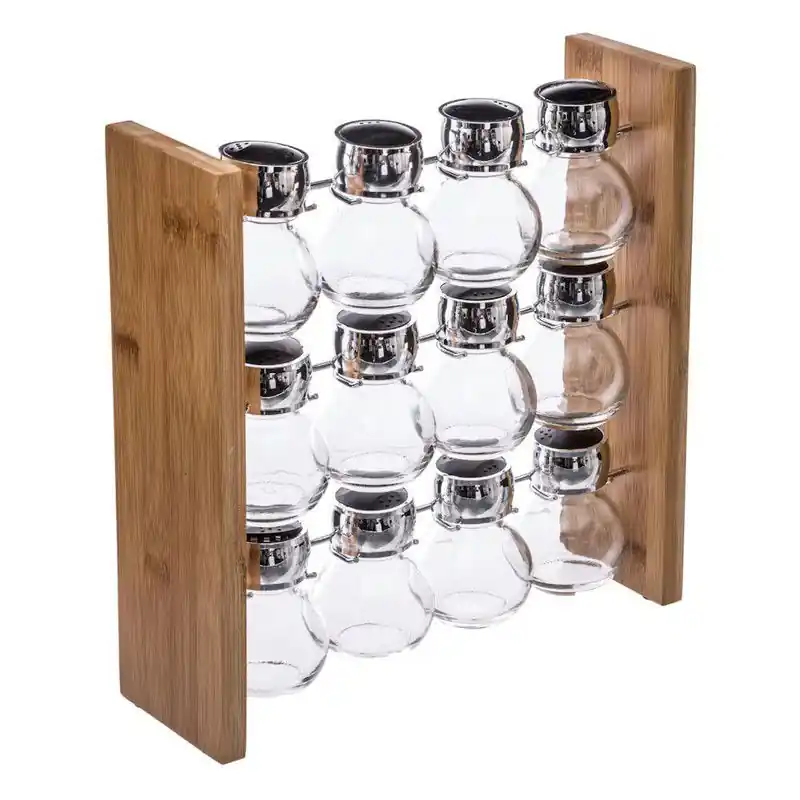 Origineel Decopatent® Staand Kruidenrekje voor 12 kruidenpotjes - Specerijen rek - Bamboe hout - Potjes Glas - Keuken kruiden organizer