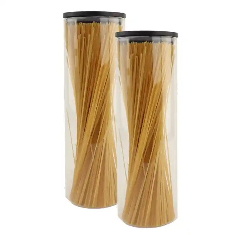 In De Mode OTIX Voorraadpot - Glas - met Deksel - Set van 2 - 1320ml - Zwart - Hout - SERENITY