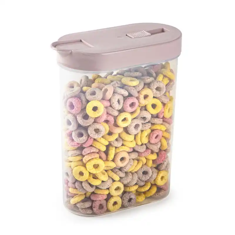 Uitverkoop Plasticforte Voedselcontainer strooibus - lichtroze - inhoud 1 liter - kunststof - 15 x 7 x 19 cm - Voorraadpot