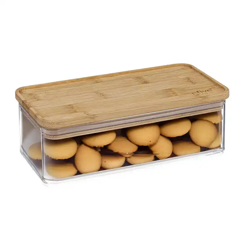 5Five - Keuken voorraadpot - Berlino - kunststof/bamboe - 1000 ml - Voorraadpot Populair