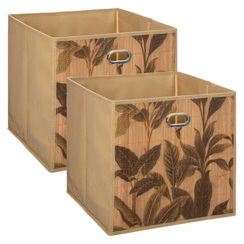 5Five Opbergmand/kastmand - 2x - 29L - linnen/bamboe - 31 x 31 x 31 cm - Opbergmanden Koopje
