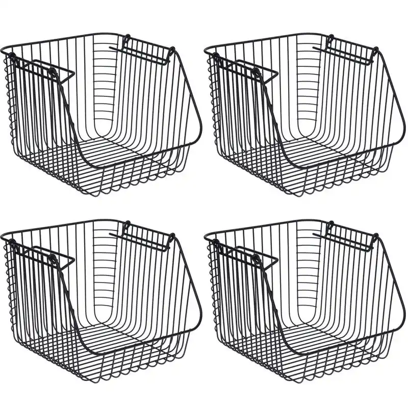 Budget Set van 4x stuks zwarte opberg/opruim mandjes stapelbaar 29 x 27 x 21 cm - Opbergmanden