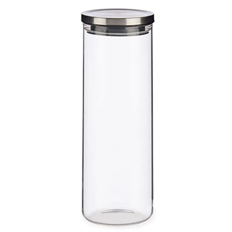 Goedkoop Glazen luxe keuken voorraadpot/voorraadbus met deksel zilver 1700 ml - Voorraadpot