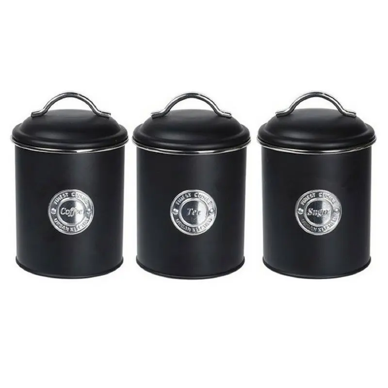Direct Verzonden Keuken voorraad blikken - 3x stuks - zwart - suiker - thee - koffie - Voorraadblikken