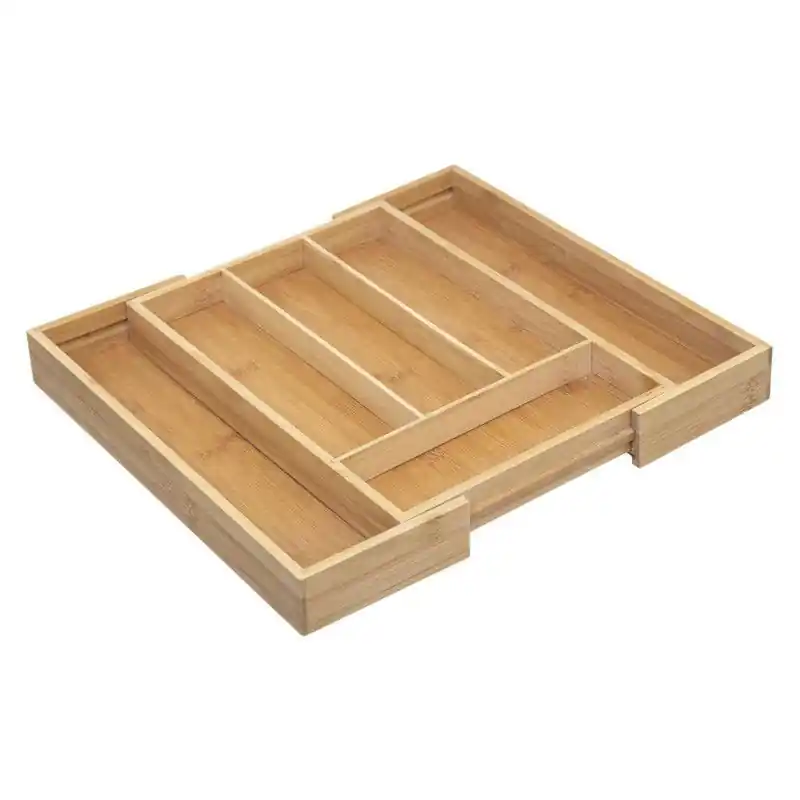 Decopatent® Bestekbak - Uitschuifbaar - Bestek Lade organizer - 4 Vaks - Naar 6 Vakken - Bestekorganizer - Bamboe - Bestekcassette Professioneel