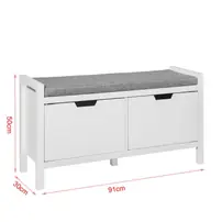 Gratis Verzending Schoenenbank met zitkussen - 3 Manden - Wit/Lichtgrijs