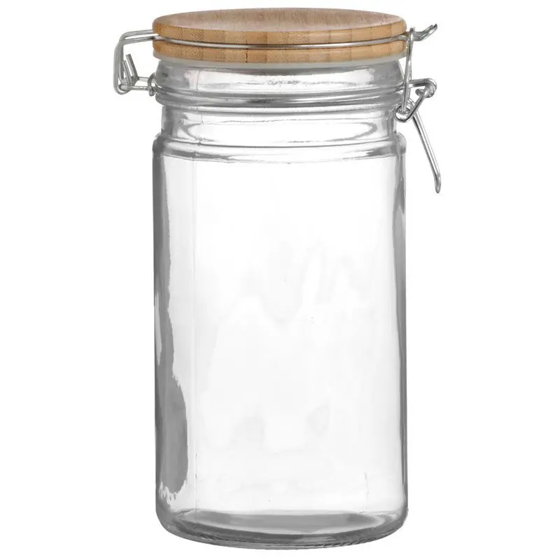 Groothandel Urban Living Voorraadpot/bewaarpot - 1L - glas - met beugelsluiting - bamboe deksel - Voorraadpot